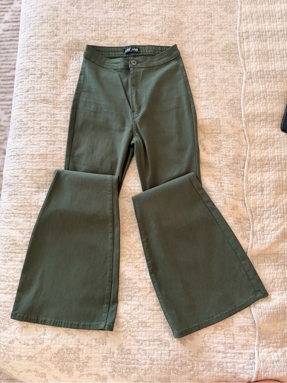 High-Rise Olive Green Wide-Leg Jeans